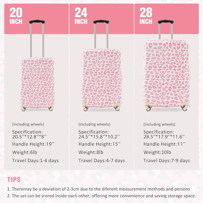 Merax Luggage Sets 3 Piece,Suitcase Set with Spinner Wheels 20/24/28 INCH | Hardside PC Expandable Lightweight Leopard Suitcase with Carry on Luggage,Leopard Pink - Image 3