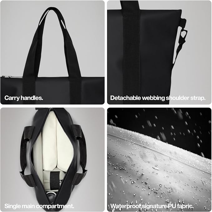 RAINS Tote Bag – Waterproof Travel & Work, Internal Zip Pocket, 6.1 gal | Waterproof PU tote for women and men – 22 L tote bag, internal zip pocket, detachable strap; carry-on for airplane travel - Image 4