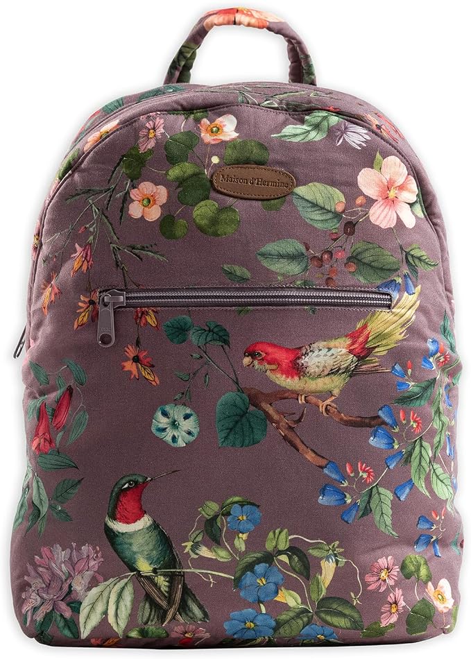 Maison d' Hermine Backpack for Women Men Cotton Shoulder Multipurpose Rucksack with Small Pouch Lightweight Multi Pocket Bag for Travel Work Beach Perfect for Spring Summer (Eden - Violet) by MaisondHermine