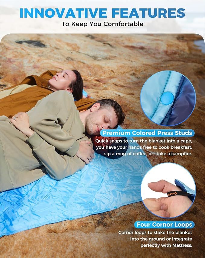 KingCamp Ultralight Camping Blanket, Packable Down Alternative Puffy Printed Wearable Blanket with Snap Buttons & Corner Loops Weatherproof Quilt for Outdoor Travel Stadium (78.7" x 57.1", Forest) - Image 4