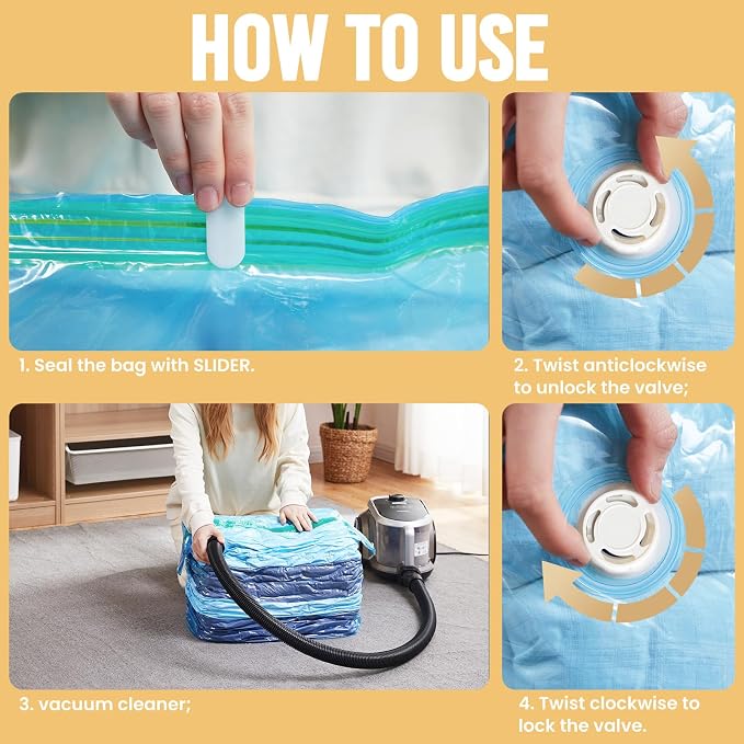 TAILI Vacuum Storage Bags 4 Pack, Jumbo Cube (31x40x15 inch), Extra Large Vacuum Seal Bags for Clothing, Beddings Comforters, Blankets, Pillows, No Pump Compression Cube, Blue - Image 6