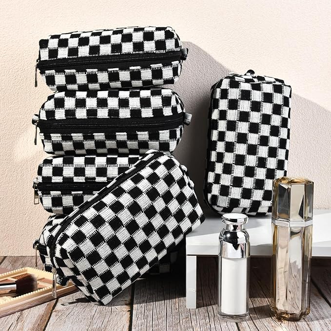 SOIDRAM Checkered Makeup Bag Preppy Cosmetic Bag Bulk Black Makeup Pouch Personalize Travel Toiletry Bag Organizer Cute DIY Makeup Brushes Storage Bag for Women - Image 5