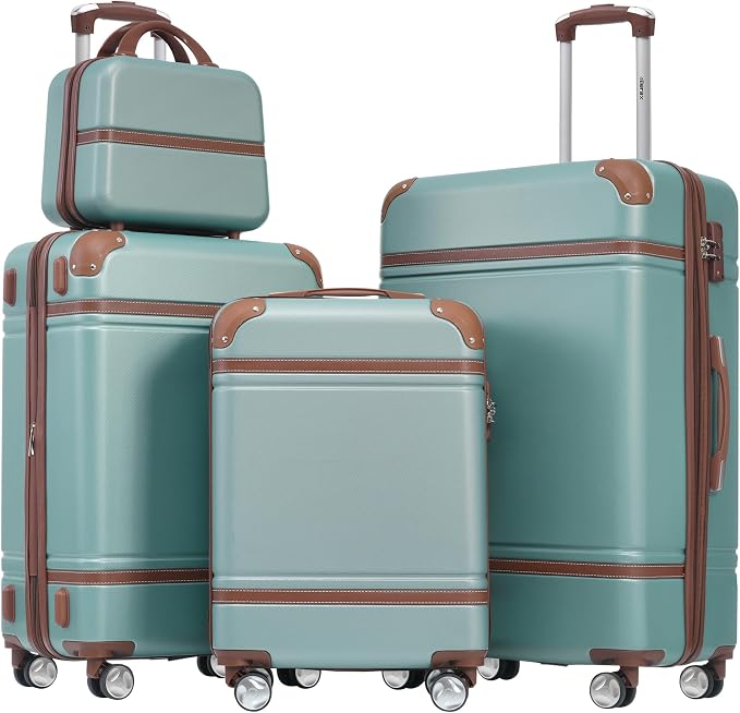 Merax Luggage Set 3 Piece Suitcase Set with Cosmetic Case Expandable Spinner Wheels Vintage Luggage Sets (Blue Green,20"+24"+28") by Merax