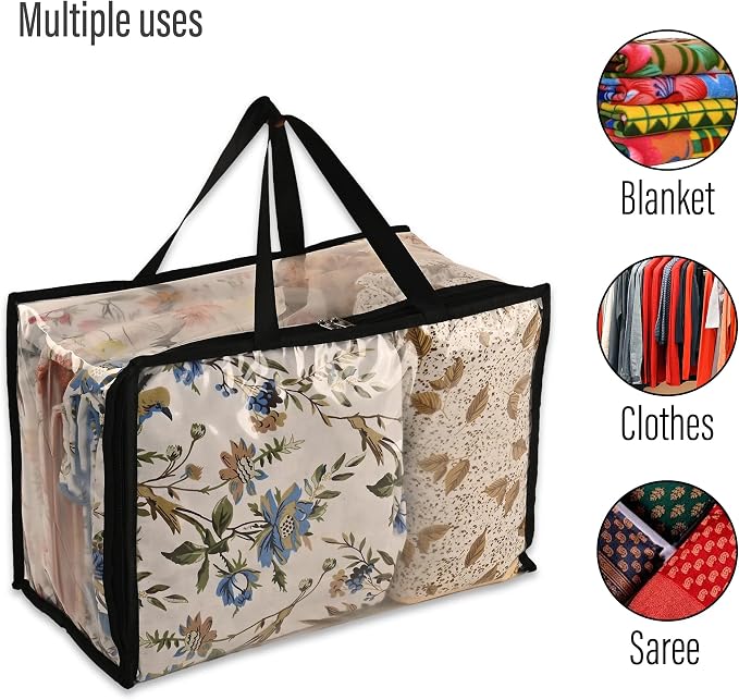 Kuber Industries (Pack of 4) Waterproof Storage Bag | Multipurpose Bag for Toys, Clothes, Blankets, Bedsheets | Zipper & Handle | Transparent Wardrobe Organizer | Black - Image 5