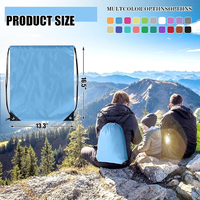 Grneric 40 Pieces Drawstring Backpack Bulk Cinch Sackpack Ployster Drawstring Bags for Gym Party Trip(Sky Blue) - Image 4