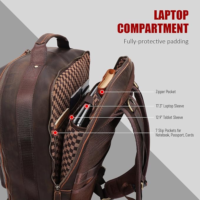 STAR VISTA Voyager-02 Full Grain Leather Travel Backpack, 40L Luxurious Capacity, All-in-One Duffle Backpack for Global Jet-set Voyagers, 17.3" Laptop Compatible, Canvas Lining - Image 5