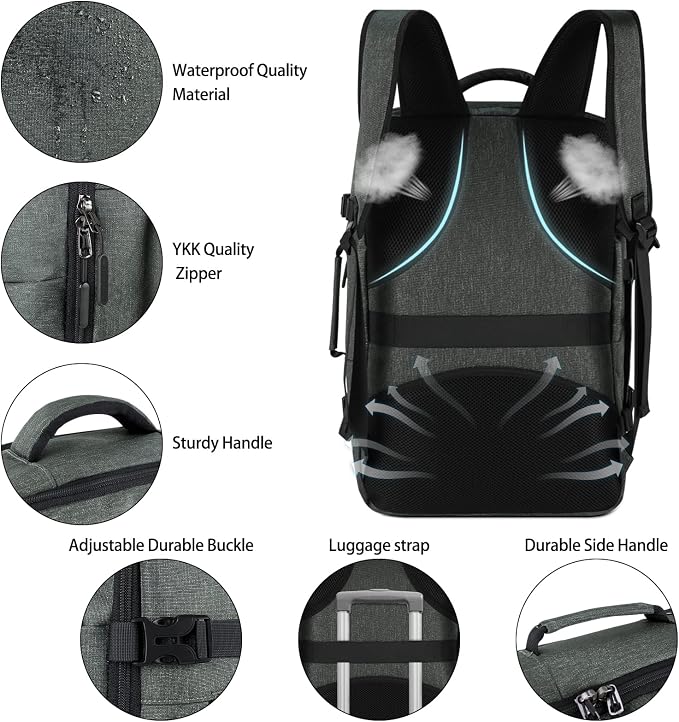 Lubardy Travel Backpack for Men Women 17 Inch Flight Approved Carry on Backpack Waterproof Large 40L Luggage Daypack Business College Weekender Overnight Laptop Backpack with 3 Packing Cubes, Grey - Image 5