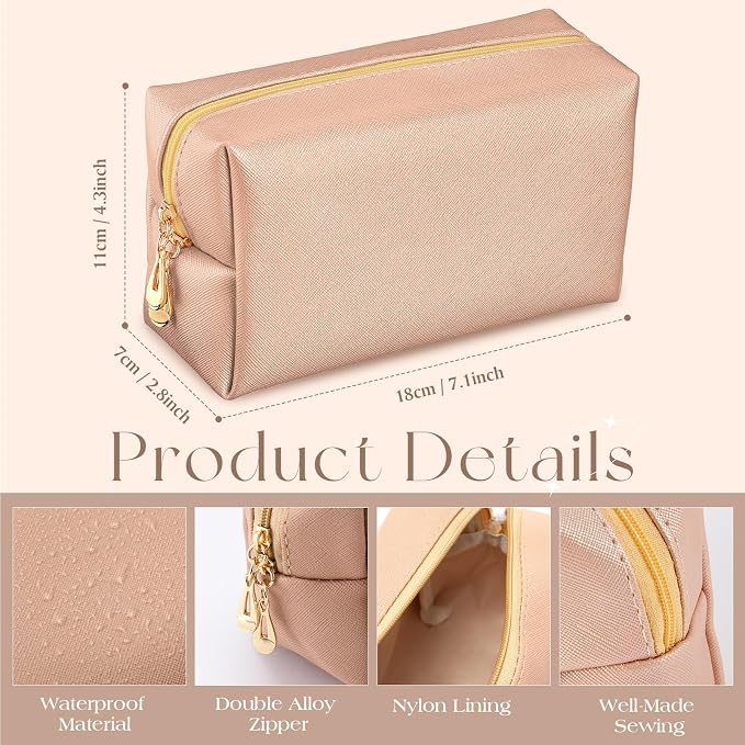 Kigeli Aesthetic Makeup Bags PU Leather Cosmetic Pouches Waterproof Plain Toiletry Bags Makeup Pouches Bulk for Women Party Gift Travel Storage Organizer(Retro Color,7.1 x 2.8 x 4.3 in) - Image 2