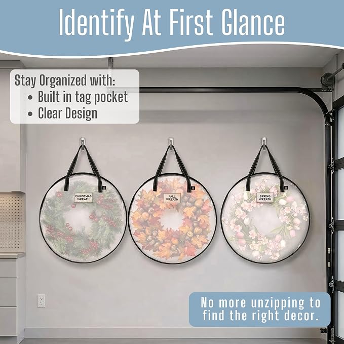 VENO 2 Pack Summer Wreath Storage Container, 30 Inch Clear Wreath Bag, Spring, Christmas Garland Decoration Organizers with Zipper and Durable Handles (Clear, 30"-2 Pack) - Image 5