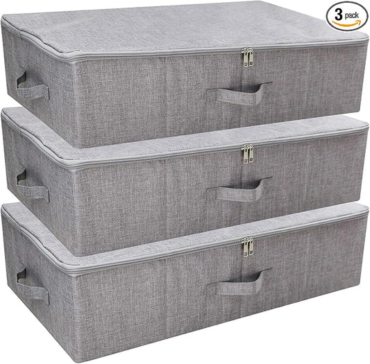 iwill CREATE PRO Folding Washable Dustproof Under bed Storage Bins with Lids, Underbed Storage Containers for Closet, Wardrobe Clothes, Blanket, Duvets, Sweaters Organizer, Dark Gray, Pack of 3 by iwillCREATEPRO