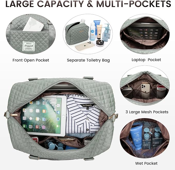 LOVEVOOK Travel Duffle Bag,Weekender Bags for Women with Shoe Compartment，Carry on Overnight Bag with Toiletry Bag,Gym Duffel Bag with Wet Pocket, Hospital Bags for Labor and Delivery - Image 3