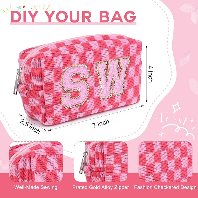 SOIDRAM 2 Pack Checkered Makeup Bag for Women, Cute Makeup Pouch Small Makeup Bag Travel Cosmetic Organizer for Toiletries, Brushes & Skincare - Image 6
