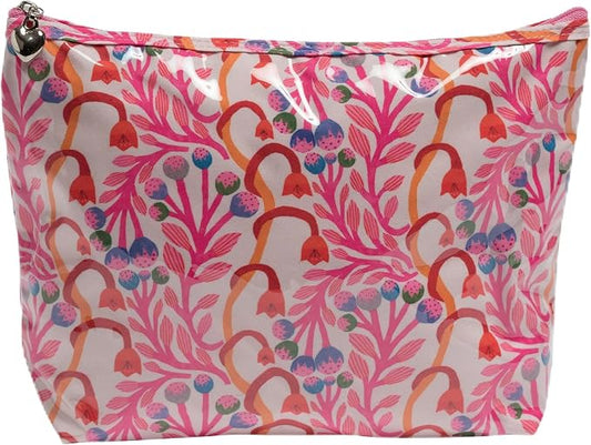 Jacaranda Living Medium Makeup Bag for Women – Water-Resistant Cosmetic & Toiletry Organizer with PVC Lining, Colorful Travel Pouch, Printed Zipper Cosmetic Case, Strawberry Vine by JacarandaLiving