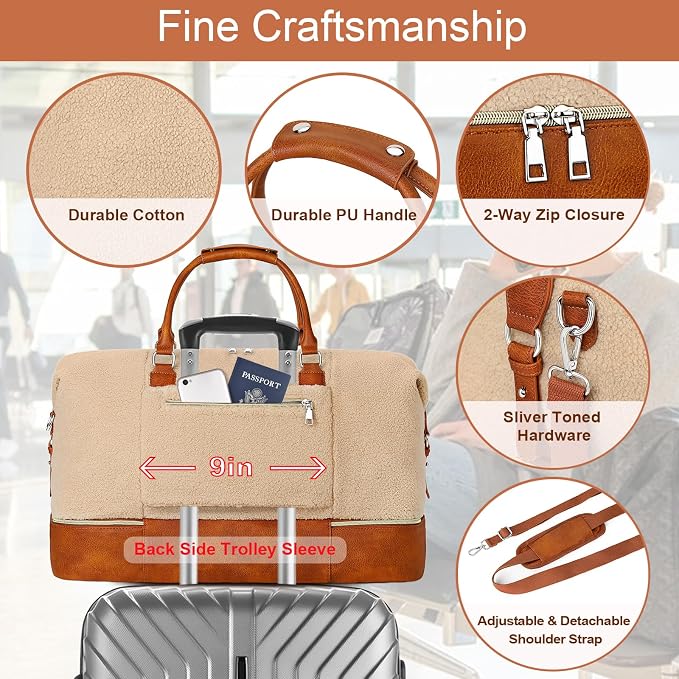 ITIEZY Weekender Overnight Bag for Women - Large Travel Duffel Bag with Shoe Compartment, Gym Duffel Bag Hospital Bag Carry On Tote Bags for Airplanes with Crossbody Bag Toiletry Bag 3Pcs Set - Image 5