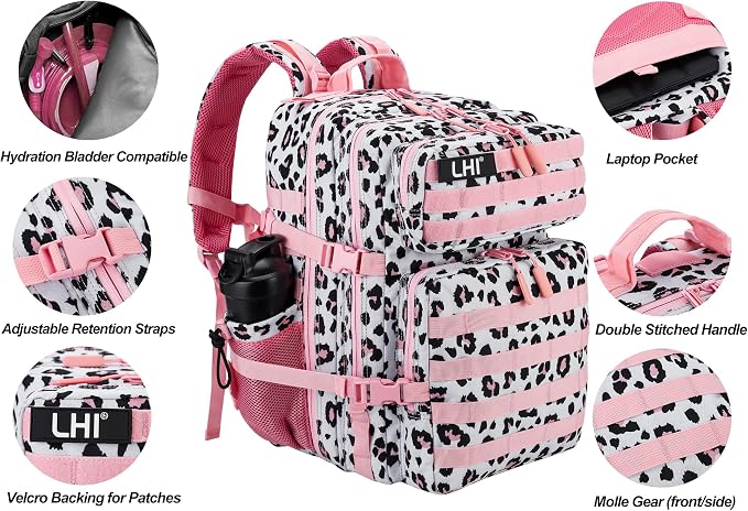 LHI Military Tactical Backpack for Men and Women 45L Army 3 Days Assault Pack Bag Large Rucksack with Molle System - Pink Leopard - Image 5