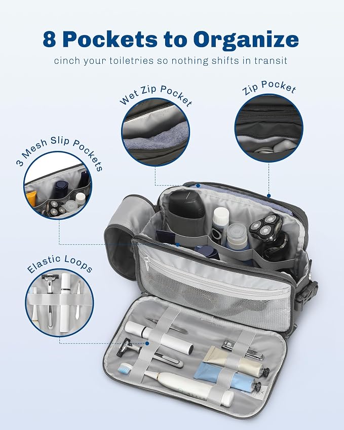 Hynes Eagle 9L Large Toiletry Bag for Men Women Durable Travel Shaving Dopp Kit Water-Resistant Makeup Bag Organizer Case for Grooming Accessories Grey - Image 5