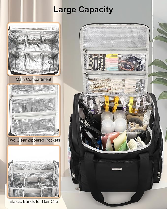 Relavel Hair Tools Travel Bag Hairstylist Traveling Bag Hairdresser Cosmetology Bag Storage Organizer Case for Hair Stylist Essentials, Barber Accessories with Adjustable Dividers and Shoulder Strap - Image 3