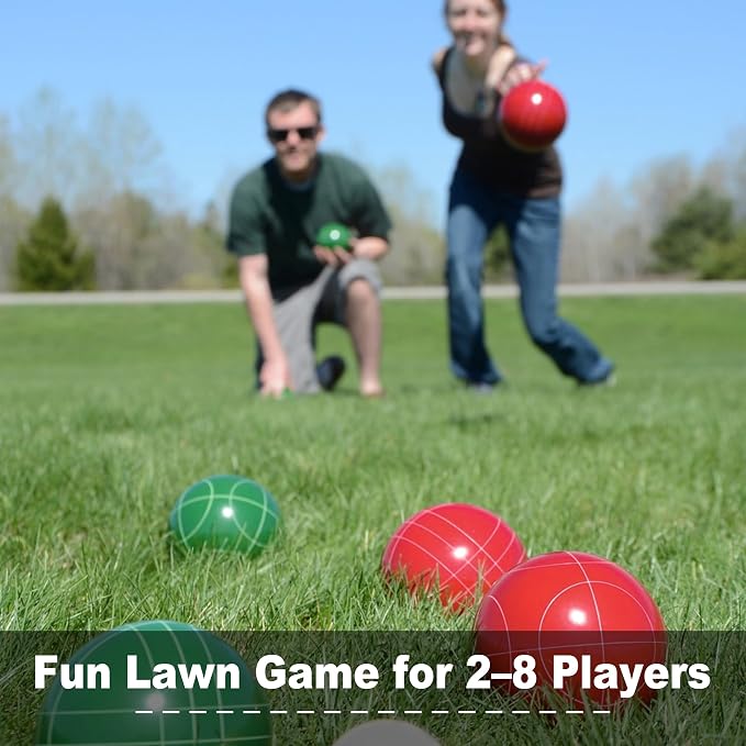 100mm Bocce Ball Set Regulation Size and Weight with 8 Resin Bochie Balls, Pallino, Carrying Bag, Measuring Rope, Gift for Family Backyard Lawn Yard Beach Bocci Games (Multi Colors, 2-8 Players) - Image 4
