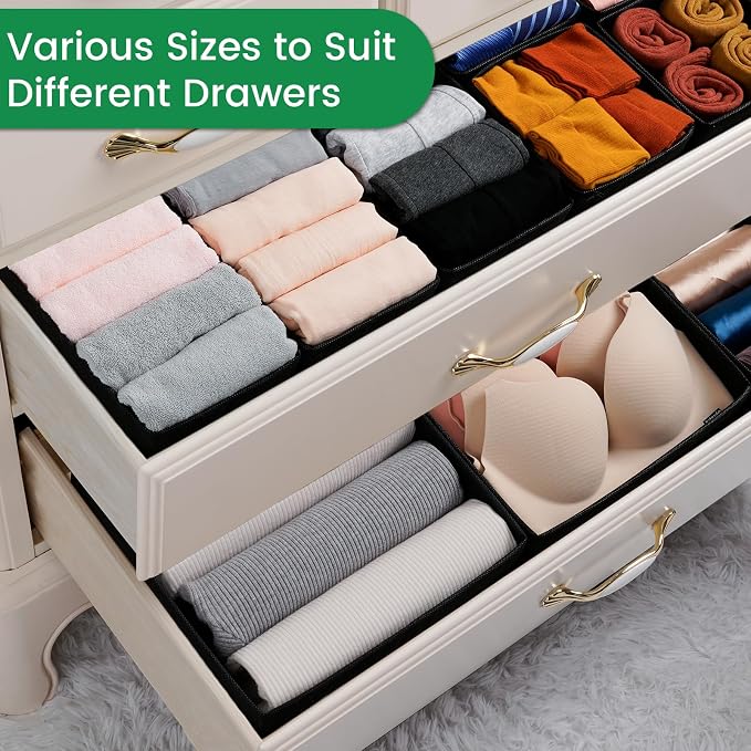 Criusia 16 Pack Underwear Drawer Organizer, Drawer Organizer Clothes, Foldable Cloth Storage Box Closet Dresser Drawer Divider Organizer for Clothes, Scarves (Black) - Image 5