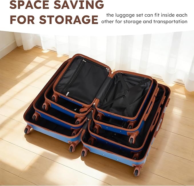 Suitour 4 Piece Luggage Sets, Hard Shell Suitcase Set with Spinner Wheels 16 20 24 28inch Travel Sets(Blue Brown) - Image 8