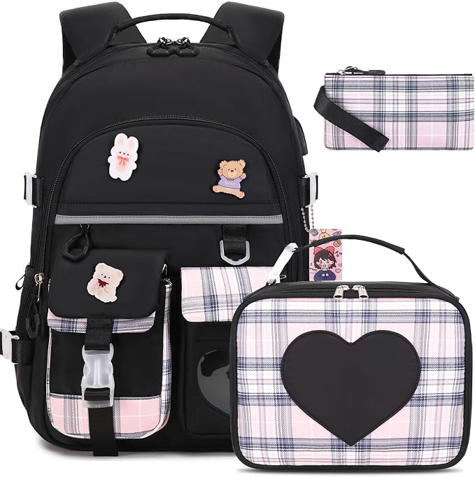 ACESAK Backpack for Girls - Bookbag Backpacks Schoolbag for Girls Kids Teen Women Casual Travel Daypacks - School Bag Elementary Middle School College Cute Backpack with Lunch Box (Black) by ACESAK