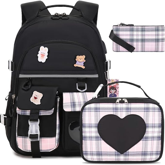 ACESAK Backpack for Girls - Bookbag Backpacks Schoolbag for Girls Kids Teen Women Casual Travel Daypacks - School Bag Elementary Middle School College Cute Backpack with Lunch Box (Black) by ACESAK