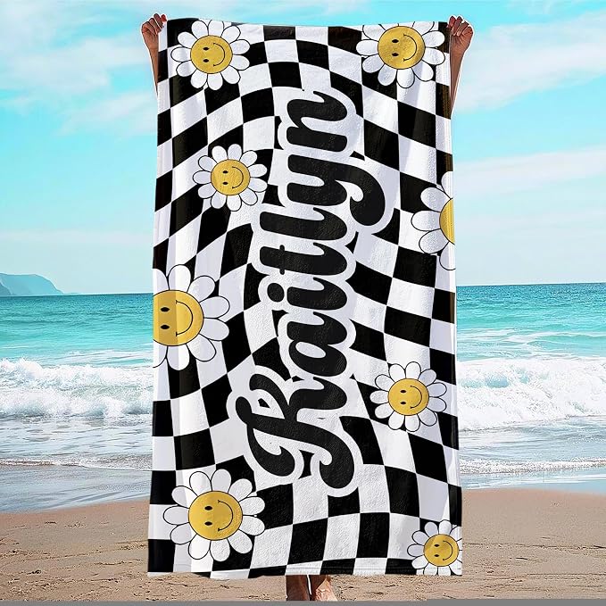 JML Personalized Beach Towel with Name, Custom Flower Beach Towel, Customized Microfiber Pool Towel, Quick Dry & Absorbent Swim Towel for Adult,Mother's Day, Birthday, Summer Holiday,Vacation by JML