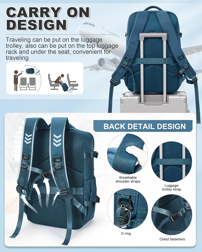 winspansy Vacuum Backpack Travel Essentials with Air Pump Compression Bags for Travel Carry on Flight Approved Seal Vacpack Personal Item Backpack with Vacuum System for Women Men Peacock Blue - Image 5