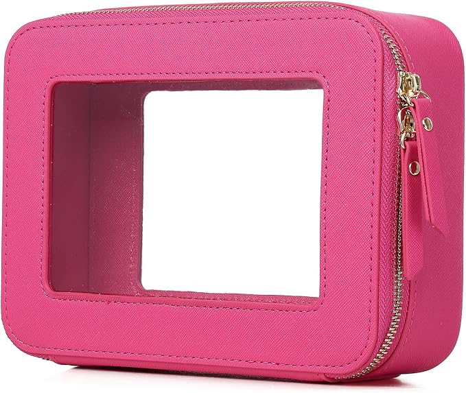 Pinkmik Clear Makeup Bag for Women Waterproof Travel Cosmetics and Toiletries Case Portable Makeup Oaganizer Bag Clear Car Bag with Zipper (X/Fuxia, M) by Pinkmik