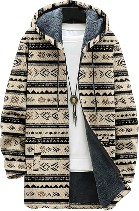 Full Zip Hoodies for Men Long Fleece Lined Knitted Hoodies with Pockets Fashion Coat Warm Cardigan for 2024