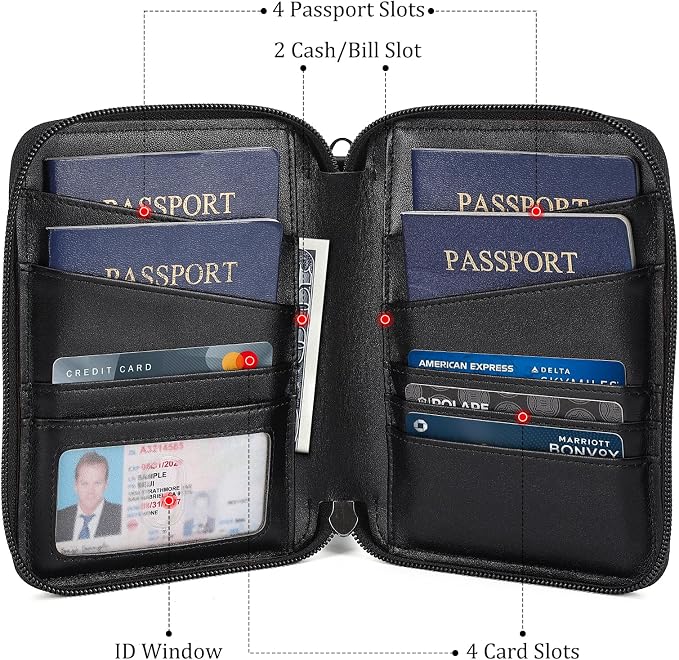 Polare Napa Leather Family Passport Wallet for 4 Passports, RFID Blocking Bifold Passport Cover Travel Document Organizer Holder (Black) - Image 2
