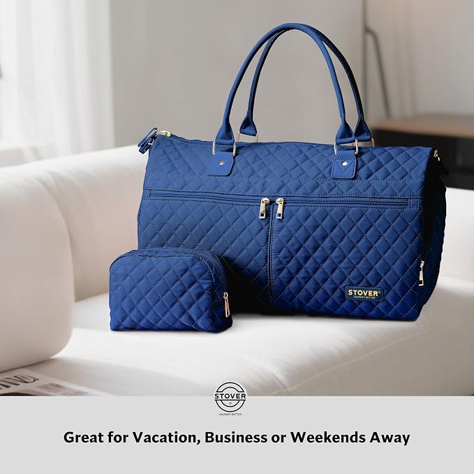 STOVER Women’s Convertible Garment Duffel Bag for Travel – 2-in-1 Carry-On Weekender/Overnight Tote - Wrinkle-Free Dresses, Suits & Clothes + Shoe Compartment & Bonus Toiletry Bag (Sapphire Blue) - Image 9