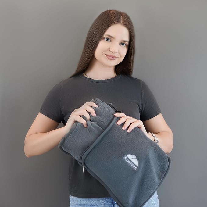 BlueHills Premium Soft Travel Blanket Pillow 2-in-1 Airplane Warm - Gray | 2 in 1 Airplane Blanket Pillow, Hand Luggage Strap & Backpack Clip, Lightweight & Compact, Must Have Essential Travel Gifts - Image 7