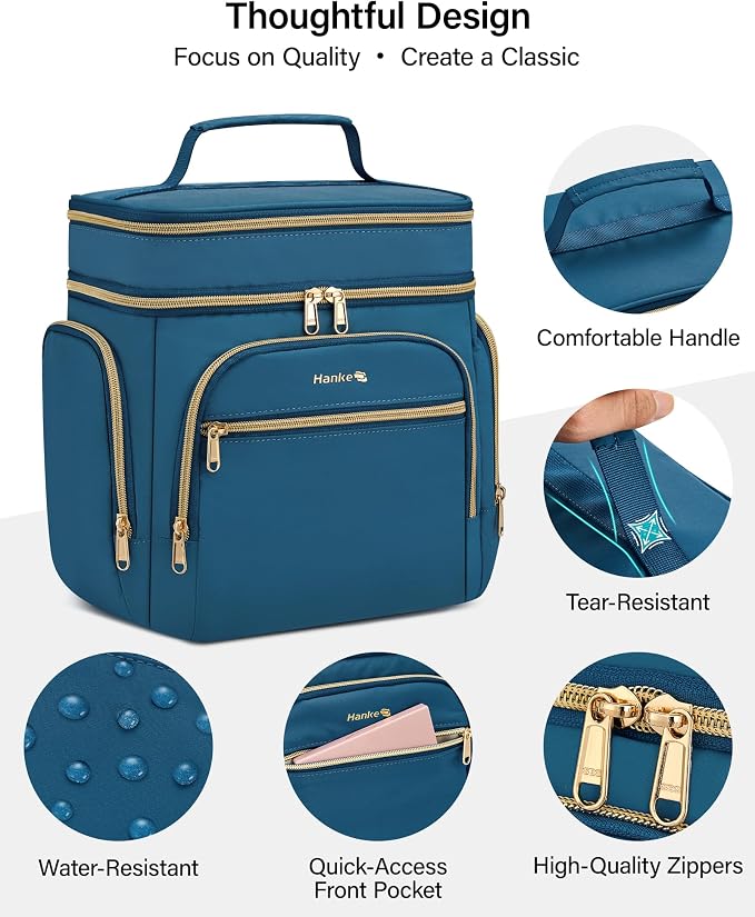 Hanke Large Toiletry Bag for Women Travel, Double Layer Organizer with Wide Opening for Full-Size Cosmetics & Toiletries, 12.2L Water-Resistant Makeup Bag,Navy Blue - Image 8