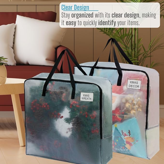 VENO 7 Pack Christmas Decoration Storage Bundle (5 Pack Wreath Storage Bag Garland Container+ 2 Pack Wrap-Around Handles Bags) - Image 6