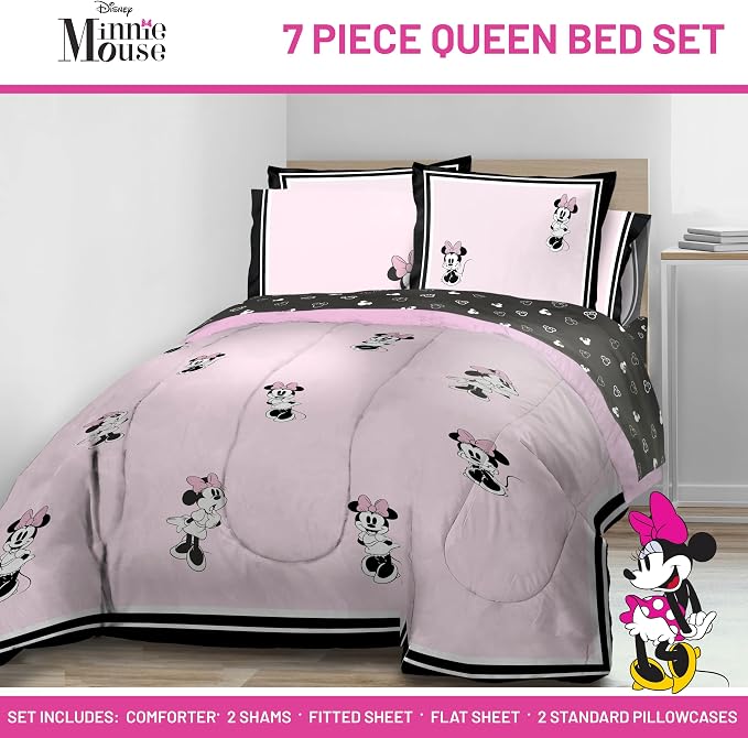 Jay Franco Kids Comforter Set Includes Sheets and Pillow Covers - Soft and Cozy Bed Set for Stylish Room Decor, Official Licensed Bedding, Multi - Minnie Mouse, 7 Piece Queen - Image 2