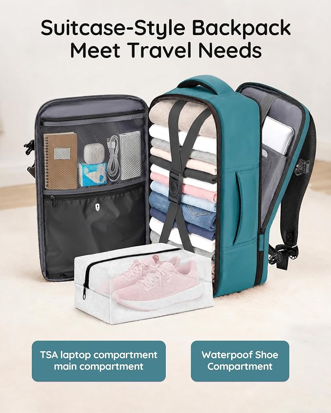 Taygeer Airline Approved Carry on Backpack, Womens Weekender Travel Bag | Luggage 15.6 Inch Laptop Backpack with Water Bottle Pocket & Shoe Pouch, Travel Gifts for Frend Outdoor Weekend, Peacock Blue - Image 4