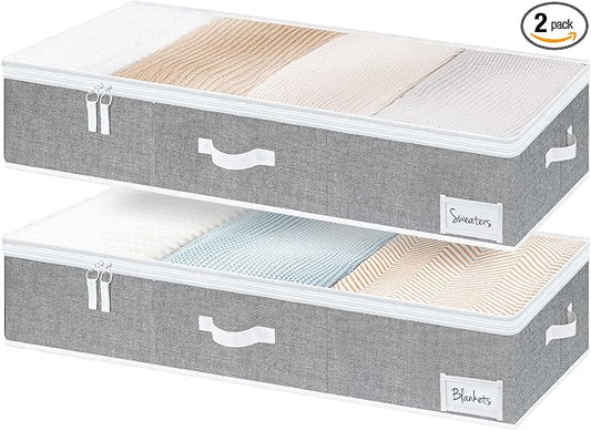 StorageWorks Extra Large Under Bed Storage Containers with Handles and Label Holder, 2 Pack Ultra-thick Fabric Underbed Bins, Closet Organizer for Clothes, Blankets, Sweater by StorageWorks