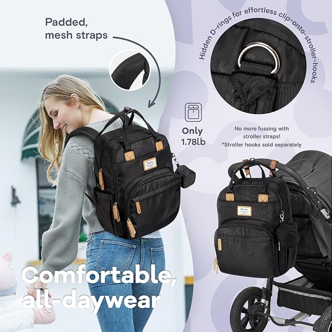 RUVALINO Diaper Bag Backpack-Multifunction Baby Travel Bag with Changing pad, Insulated Bottle Holders & Pacifier Case, Large Capacity, Waterproof, Black Leopard - Image 5