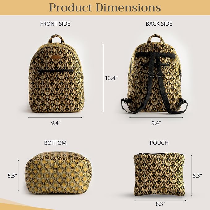 Maison d' Hermine Backpack for Women Men Cotton Shoulder Multipurpose Rucksack with Small Pouch Lightweight Multi Pocket Bag for Travel Work Beach Perfect for Spring Summer (Art Deco) - Image 5