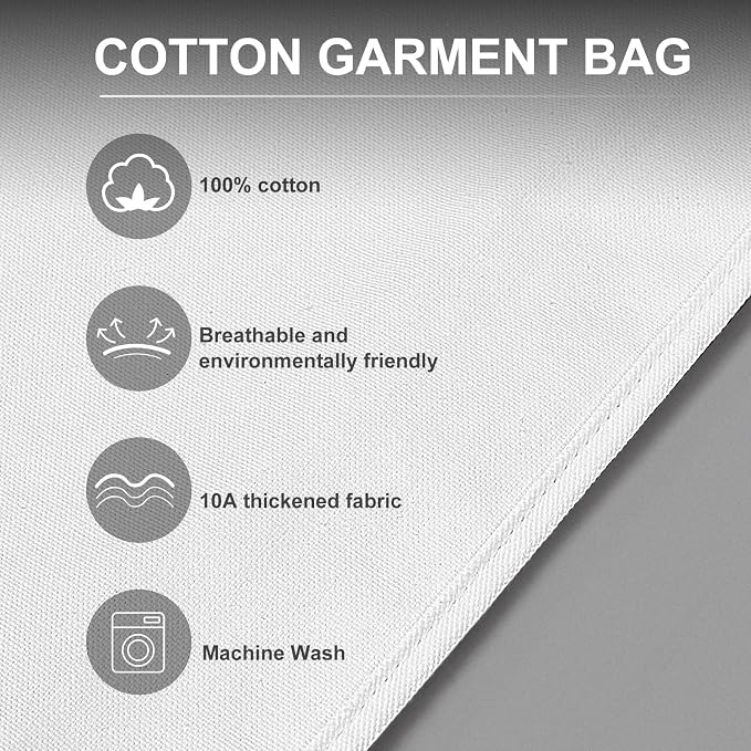 2 Pcs 58" 100% Organic Cotton Garment Bags for Hanging Clothes and Storage, Breathable Clothes Covers with Viewing Window and Card Pocket for Short Dresses, Jackets, Suits - Image 3