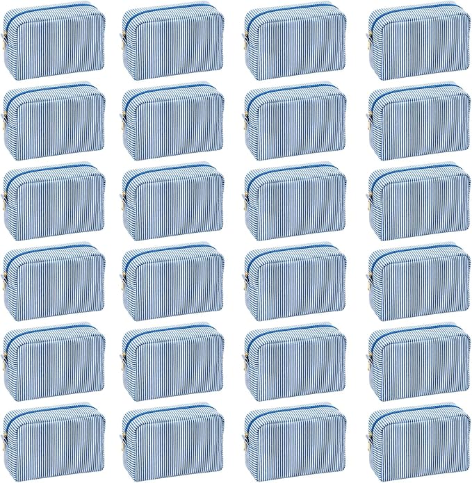 24 PACK Makeup Bags-Bulk Graduation Gifts Seersucker Bridesmaid Proposal Gifts Large Makeup Pouch for Wedding Party Favors Bachelorette Party Decorations Toiletry Organizer Bag Cosmetic Bag (24, Blue) by Home