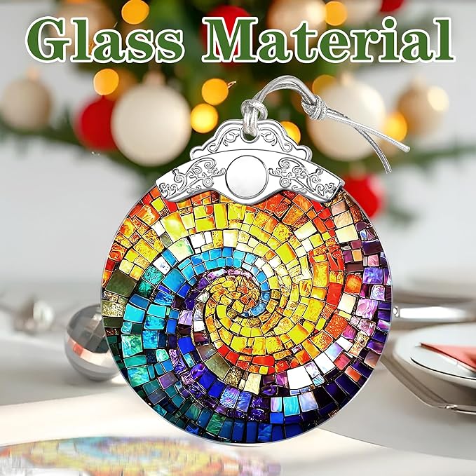 Rainbow Spiral Stained Glass Ornament, Christmas Ornaments – Christmas Tree Ornament, Holiday Decor, Xmas Stocking Stuffers, Gift Idea, Gifts for Art Lover, Coworker, Friend, and Family
