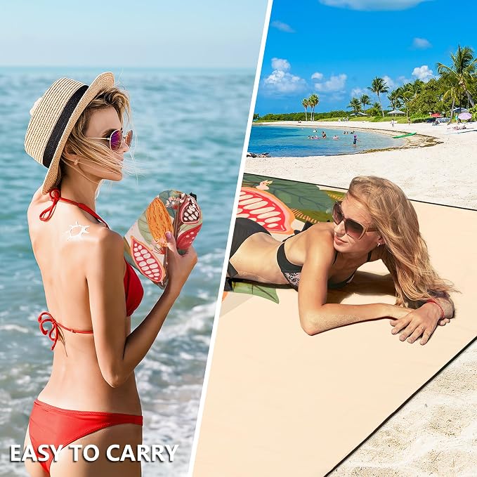 HIHOHO Beach Blanket Waterproof Sandproof Extra Large Beach Mat 79" X 83"/120"x108"for 1-8 Adults Quick Drying Durable Outdoor Picnic Mat for Beach Travel Camping Hiking - Image 4