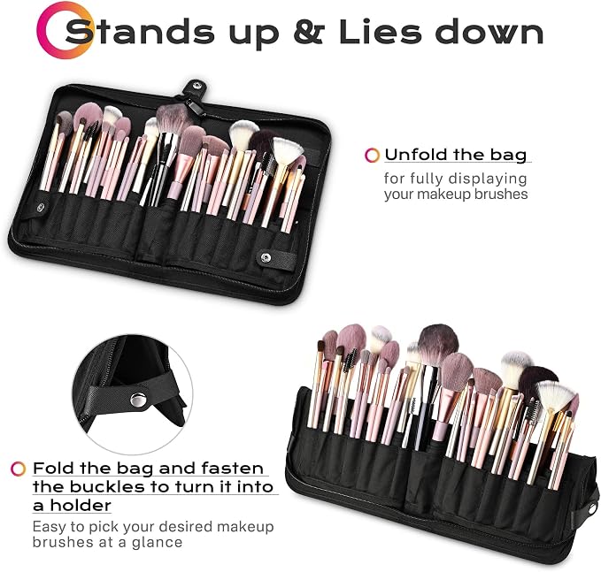 BYOOTIQUE Travel Makeup Brush Bag Foldable Holder Organizer Portable | ArtistPortable Stand-up Cosmetic Bag,Artist Storage with Multiple Pockets,Makeup Artist Brush Organizer - Image 3
