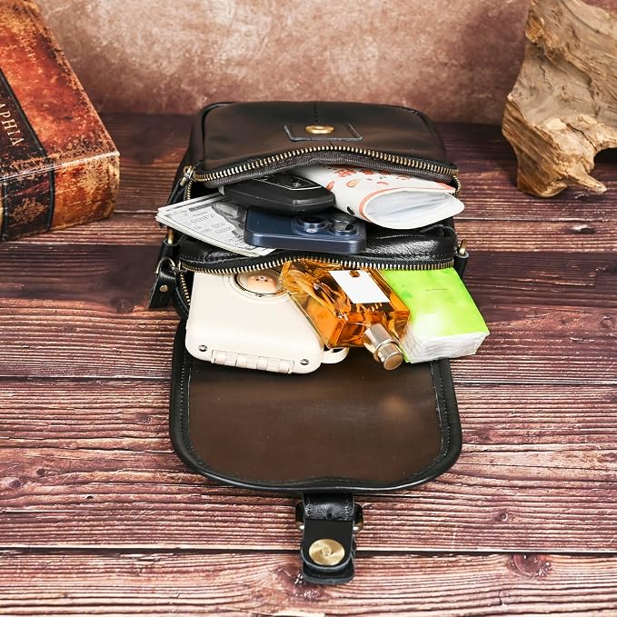 Water Resistant Canvas + Leather Hiking Riding Travel Fanny Waist Pack Small Phone Pouch For Men Women FB811-29 (1168-Black) - Image 6