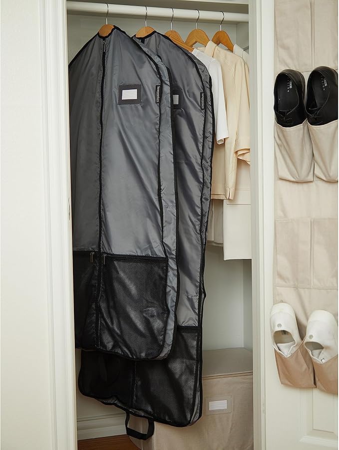 Covermates Deluxe Garment Bag Set for Closet Storage & Travel – Heavy Duty Hanging Suit & Dress Bags with ID Window, Accessory Pockets & Carrying Handles – Premium Wardrobe Protection, Grey - Image 6