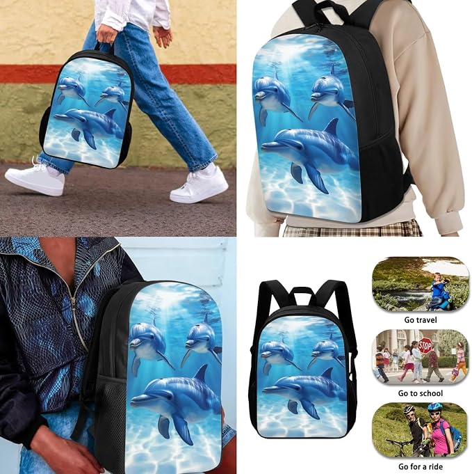 Cute Dolphin Backpack for Girls with Lunch Box 6-8/8-10/10-12 Kids Bookabg and Lunchbox Set 4 in 1 Elementary School Back Pack Lunch Bag Pencil Case Water Bottle Holder Middle Schoolbag - Image 3