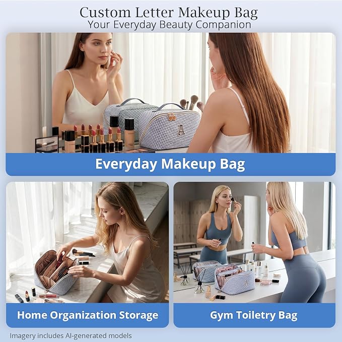 Personalized Gift Travel Makeup Bag: Initial Makeup Organizer Bag for Women | 3-in-1 Custom Make up Bag Set - Vegan Leather Travel Cosmetic Bag - Luxury Gift for Women – Birthday, Anniversary, Graduation - Image 9