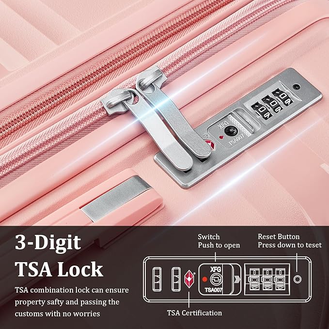 TRAVELEO 4 Piece Carry On Luggage Set 20 Inch, Expandable PP Hardshell Suitcase with Detachable Spinner Wheels & TSA Lock, Includes Cosmetic Case, Travel Tote & Toiletry Bag, Lightweight (Pink) - Image 4
